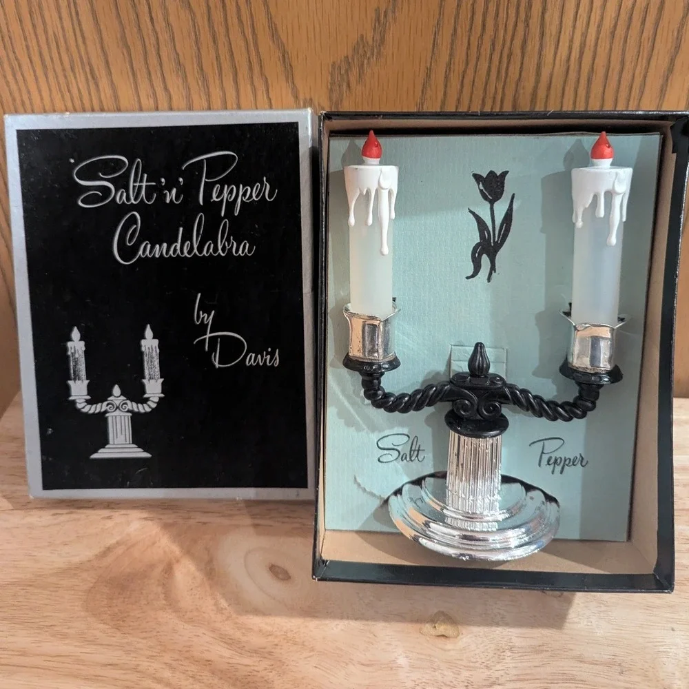 VTG Halloween Salt n Pepper Candelabra Whimsy Goth by Davis w/ Box Unused